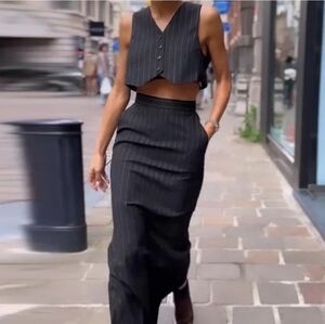 Commense Black Pinstripe Skirt Set